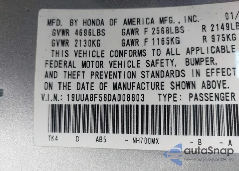 2013 Acura Tl 3.5 from USA, damaged, VIN 19UUA8F58DA008803